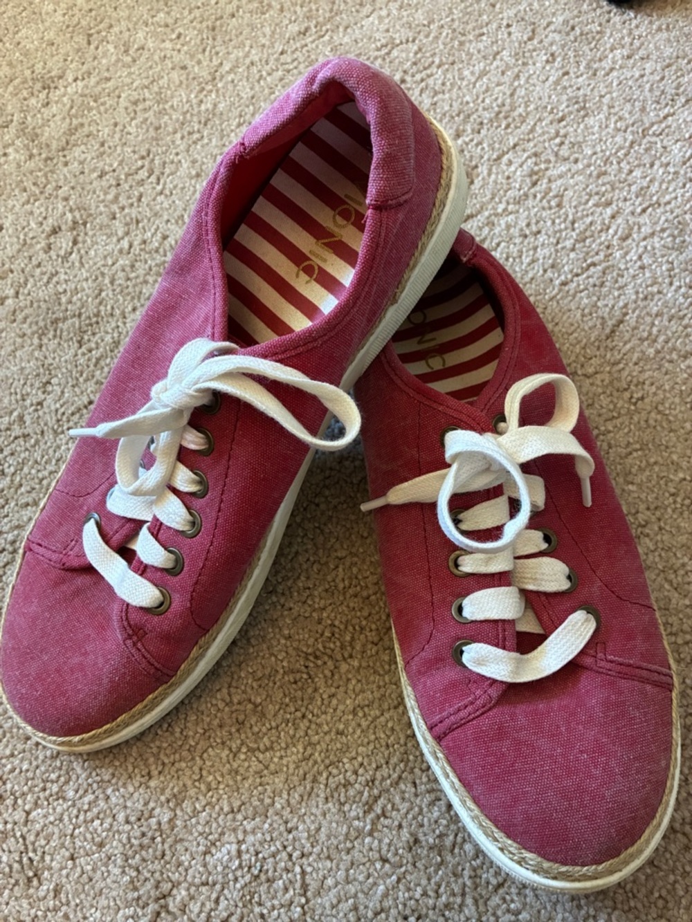 Vionic Hattie Striped Canvas Orthotic Sneakers - Pink & White - Size 9.5M